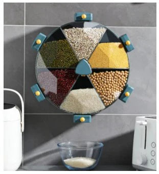 Wall-Mounted Food Grains Storage Box UAE | 6-Grid Rotating Dispenser for Dry Foods – 8.5L Large Capacity