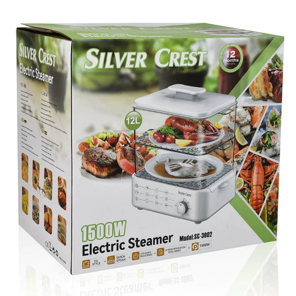Electric Food Steamer & Defroster – 2-Tier 1500W Steaming Machine for Vegetables, Meat, Eggs & Seafood | جهاز طهي بالبخار وتذويب الأطعمة الكهربائي
