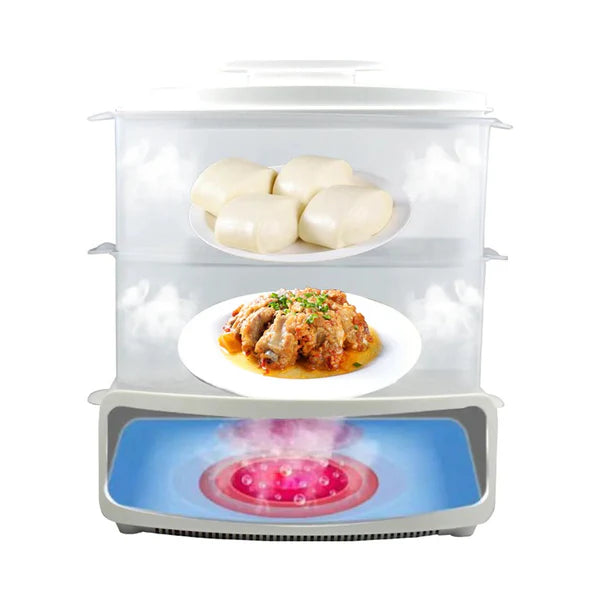 Electric Food Steamer & Defroster – 2-Tier 1500W Steaming Machine for Vegetables, Meat, Eggs & Seafood | جهاز طهي بالبخار وتذويب الأطعمة الكهربائي
